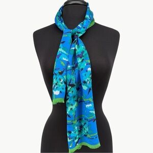 Vintage Oscar de la Renta Vintage Silk Floral Scarf | One Size | Multicolor Blue